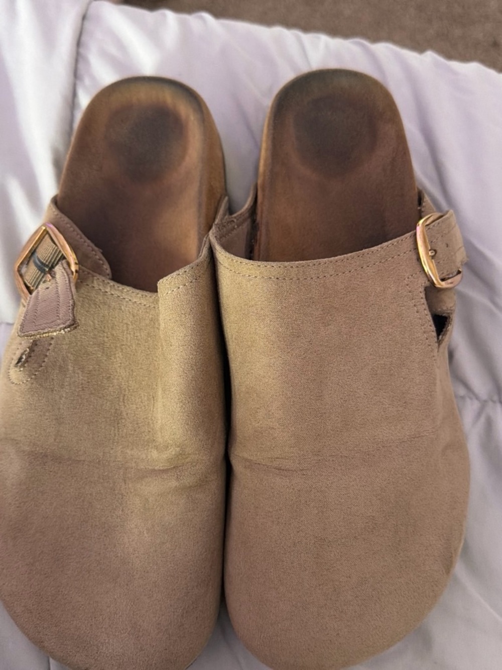 INC International Concepts Taupe Suede Slip-On Clogs with Buckle